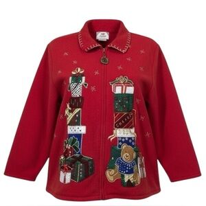 Vintage Tiara International Christmas Collection Zip Up Sweater Cardigan 2X